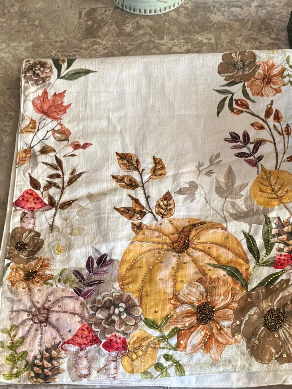 Autumn Pumpkin Floral Table Runner - Neutral Fall Colors